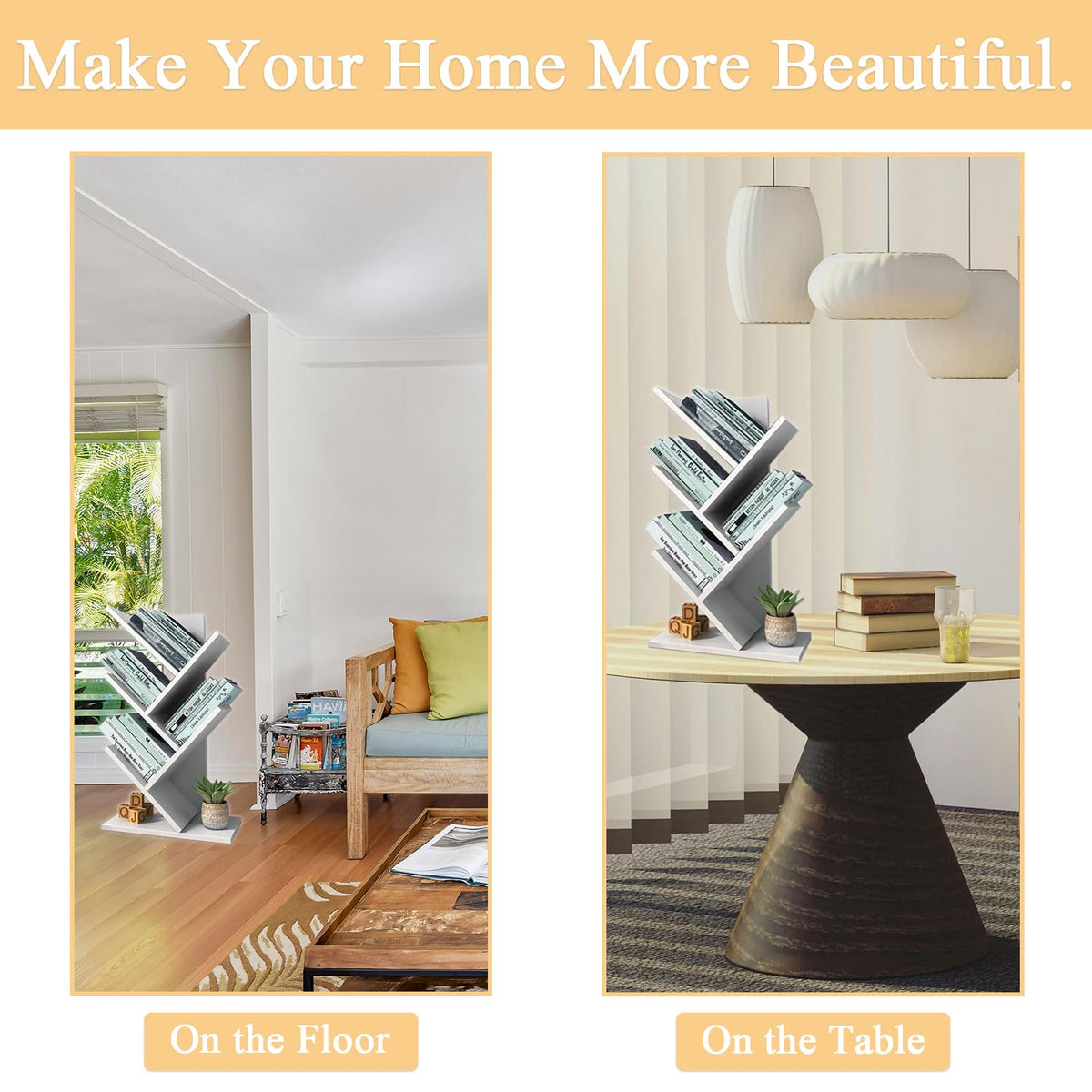 Tree Book Shelf 60 cm, 4-Tier Small Bookcase, Floor Free Standing Bookshelf, Desktop Bookcase, Display Book Magazine CDs Rack