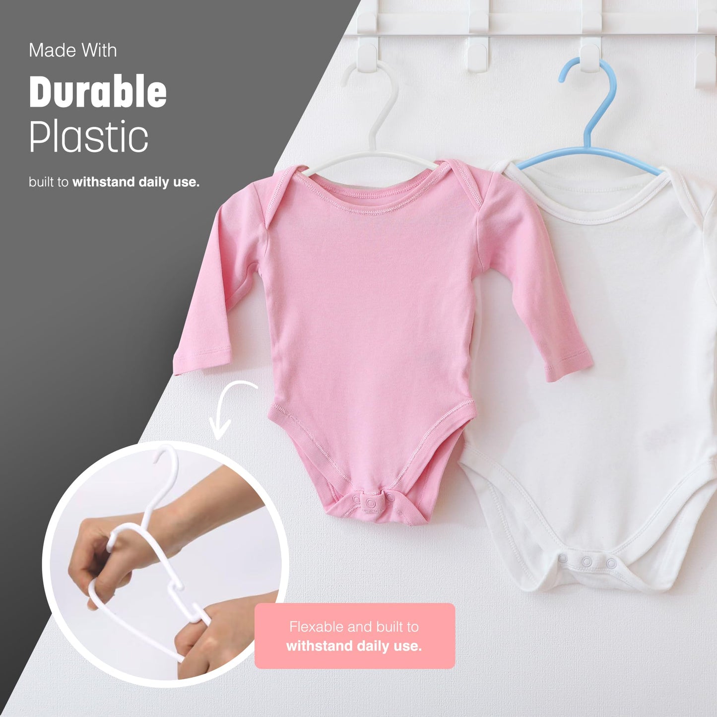 KEPLIN 36 Pack Children's Hangers, Plastic, Nonslip Baby Coat, Space Saving Tubular Hangers, More Storage for Kids Children Clothes Dresses (White)