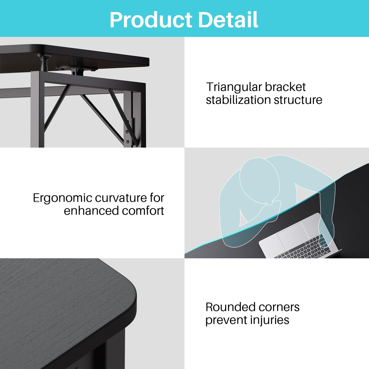 JOYMOOP Black 47.2" Folding Desk, No Assembly Small Foldable Desk for Home, Office, Wooden Top Folding Computer Desk for Working, Writing, Studying