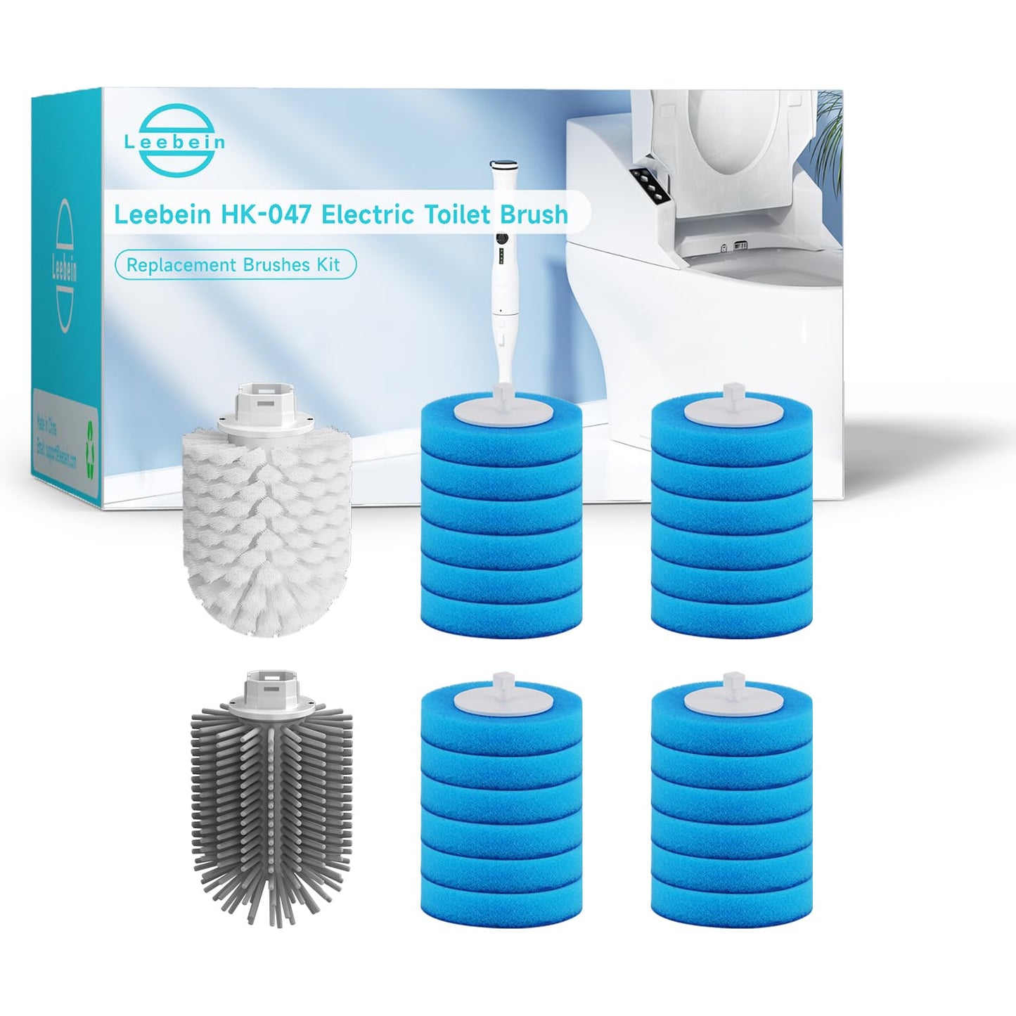 26 Replacement Brush Heads Kit for Leebein HK-047 Electric Toilet Brush, Hard Nylon, TPU Silicone Head and 24PCS Disposable Brushes for Efficient