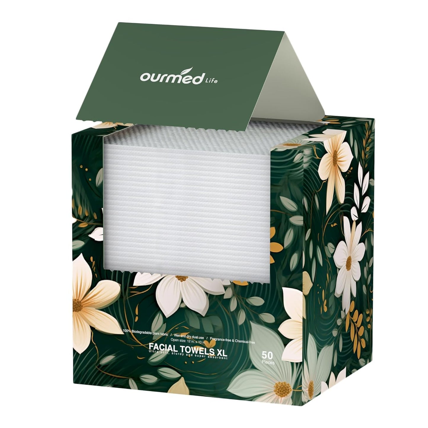 Ourmed Life Disposable Face Towel | Lint-Free Biodegradable Clean Towels | Dry Makeup Remover Wipes | Super Soft & Thick for Sensitive Skin | 10-Inch