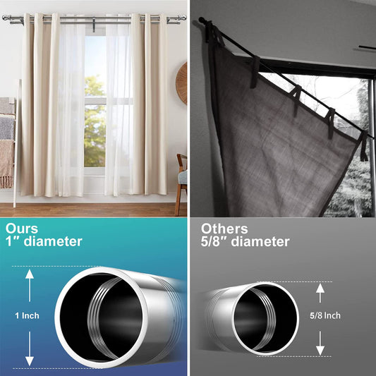 Harrms Double Curtain Pole, Curtain Poles for Eyelet Curtains, Silver Curtain Pole 76-368cm, Extendable Metal Curtain Rod Stainless Steel Room