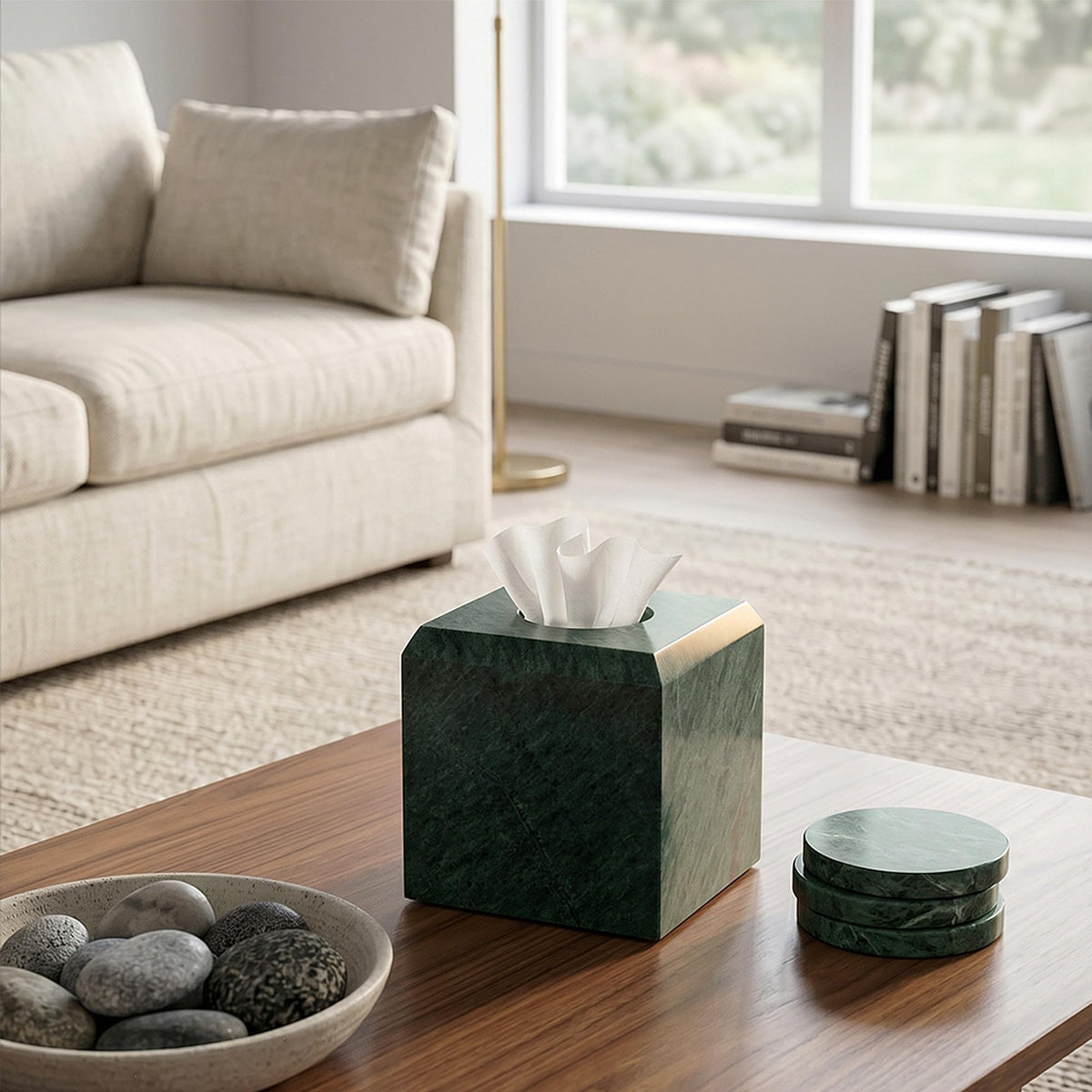 WORHE Tissue Box Cover Italy Natural Marble Stone Heavy Duty Square Cube