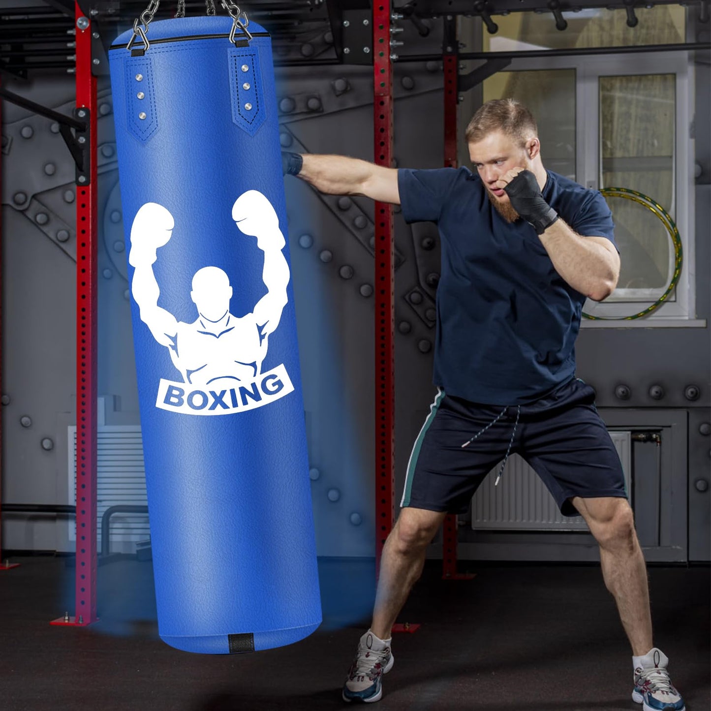 NZQXJXZ Heavy Bag Boxing for Adults, 4FT Boxing Punch Bag, Boxing Training Equipment with Unfilled Kicking Bag, Reflex Ball, MMA Gloves, Wristband,