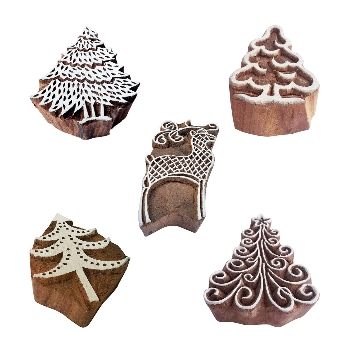 Royal Kraft Tree Wooden Printing Stamps Set of 5 - DIY Henna Fabric Textile Paper Clay Pottery Blocks Htag2217