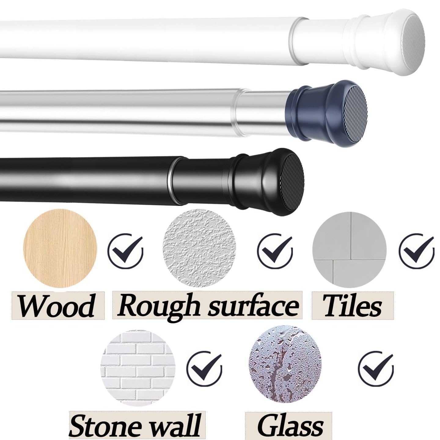 Shower Curtain Pole White No Drill Curtain Pole Extendable For Windows Shower Wardrobe White 183-250CM