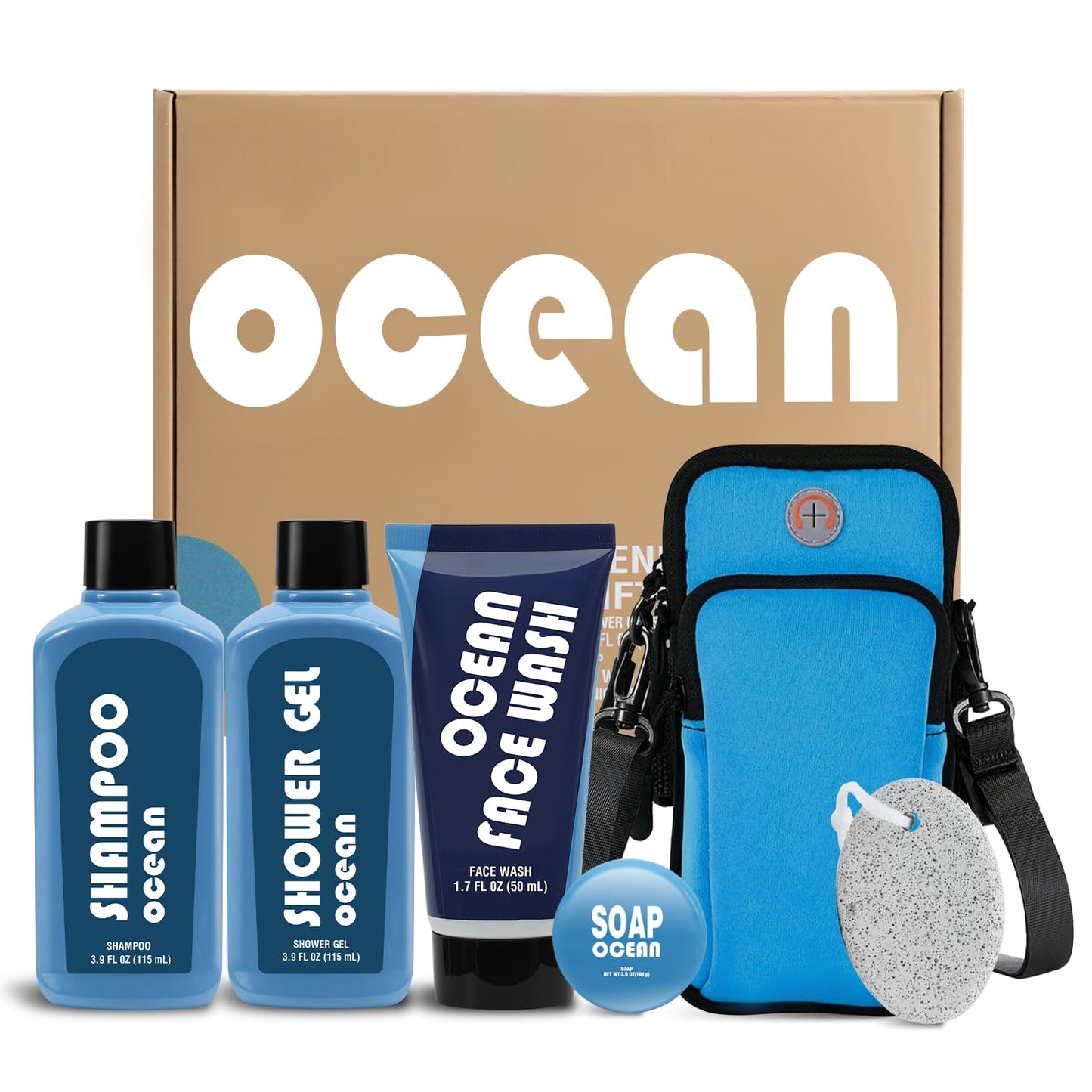 Gifts For Men 6PC Ocean Skin Care Bath Gift Sets For Him Sport Active Mens Toiletry Gift Set With Body Wash Cleanses,Portable Bag Birthday Gifts For