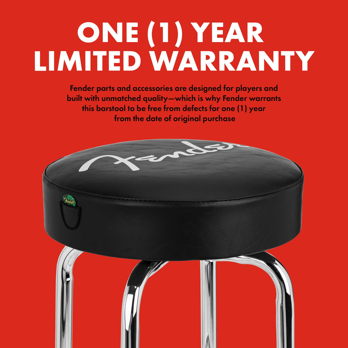 Fender Spaghetti Logo Barstool, Swivel Padded Seat, Black/Chrome, 30 In