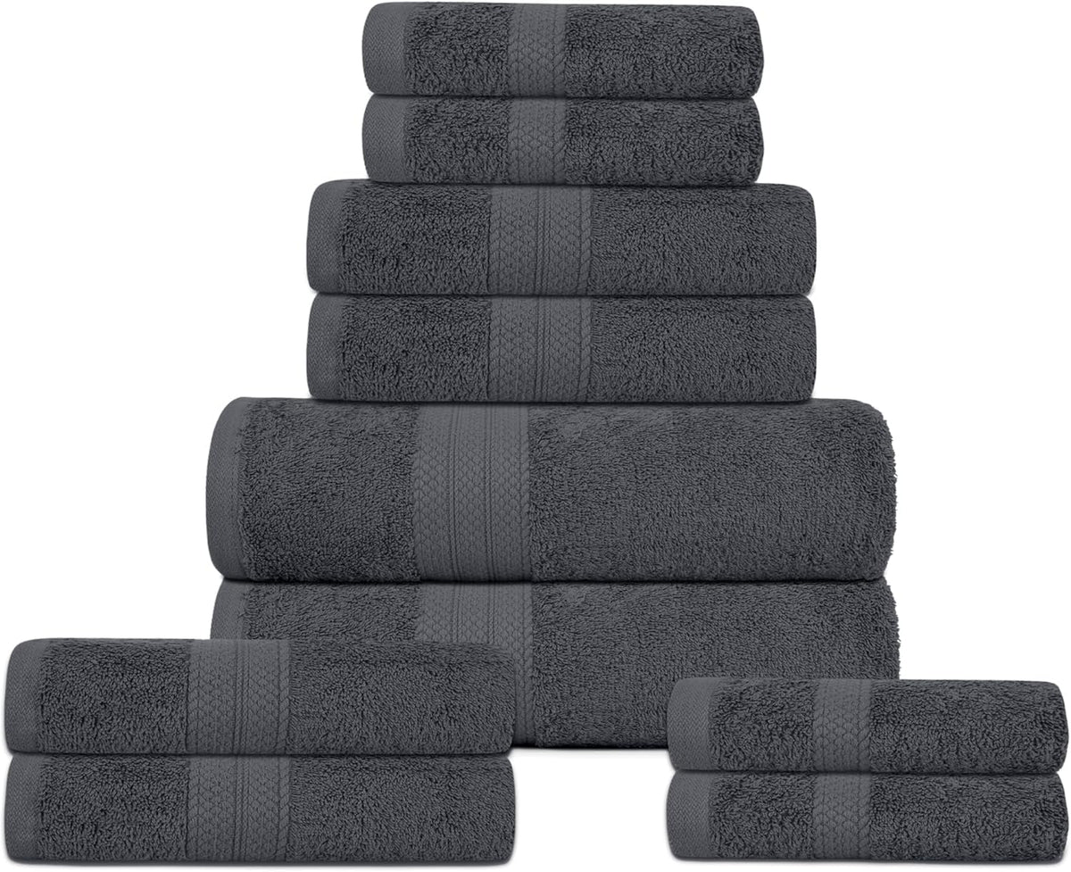 DreamNights Towels 10 Piece Bale Towel Set - 2 Bath Towels, 4 Hand Towels and 4 Washcloths 100% Cotton Hotel Quality Super Soft and Highly Absorbent