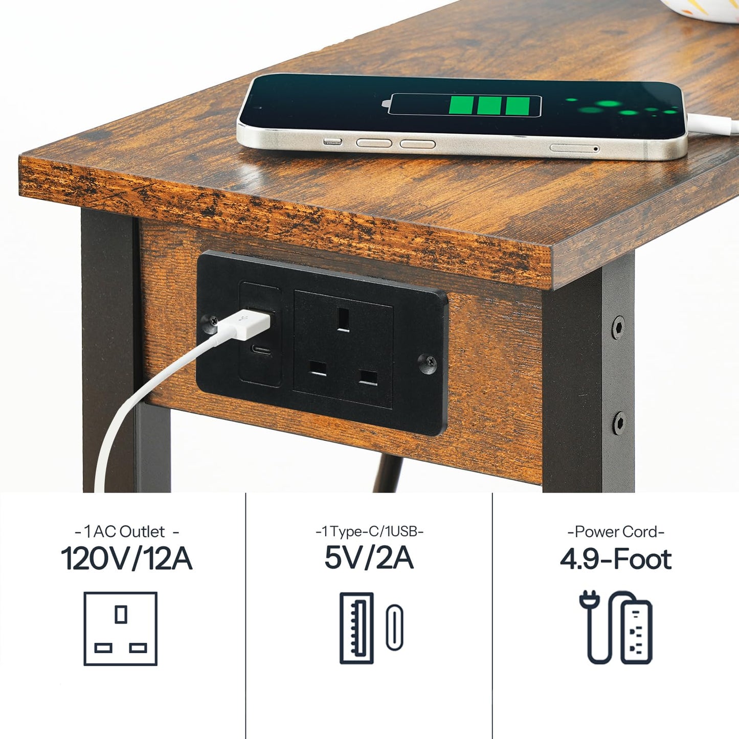 HOOBRO Small Side Table, 2-Tier Slim End Table with Charging Station, Narrow Bedside Table with Open Storage, for Small Spaces, Living Room, Bedroom