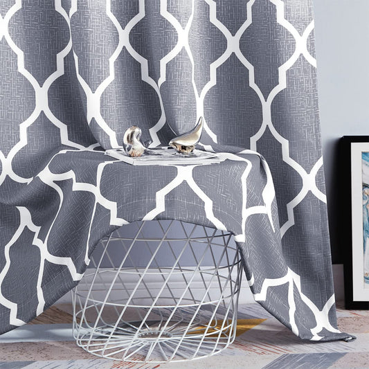 Beauoop Blackout Curtains for Living Room Grey Ombre Curtains 90 Inch Drop Geometric Print Eyelet Curtain for Bedroom Room Darkening Thermal Insulated