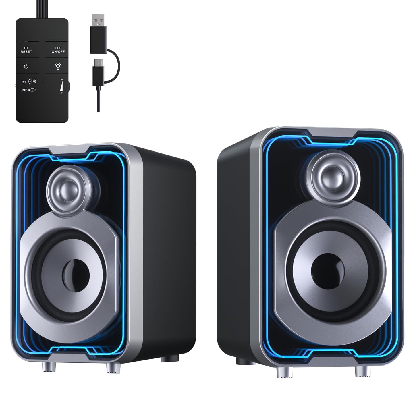 SOULION C40 Bluetooth PC Speakers for Desktop Computer, Gaming, Laptop, MacBook, USB Powered & Audio Input, Colourful LED Lighting, Stereo 2.0,