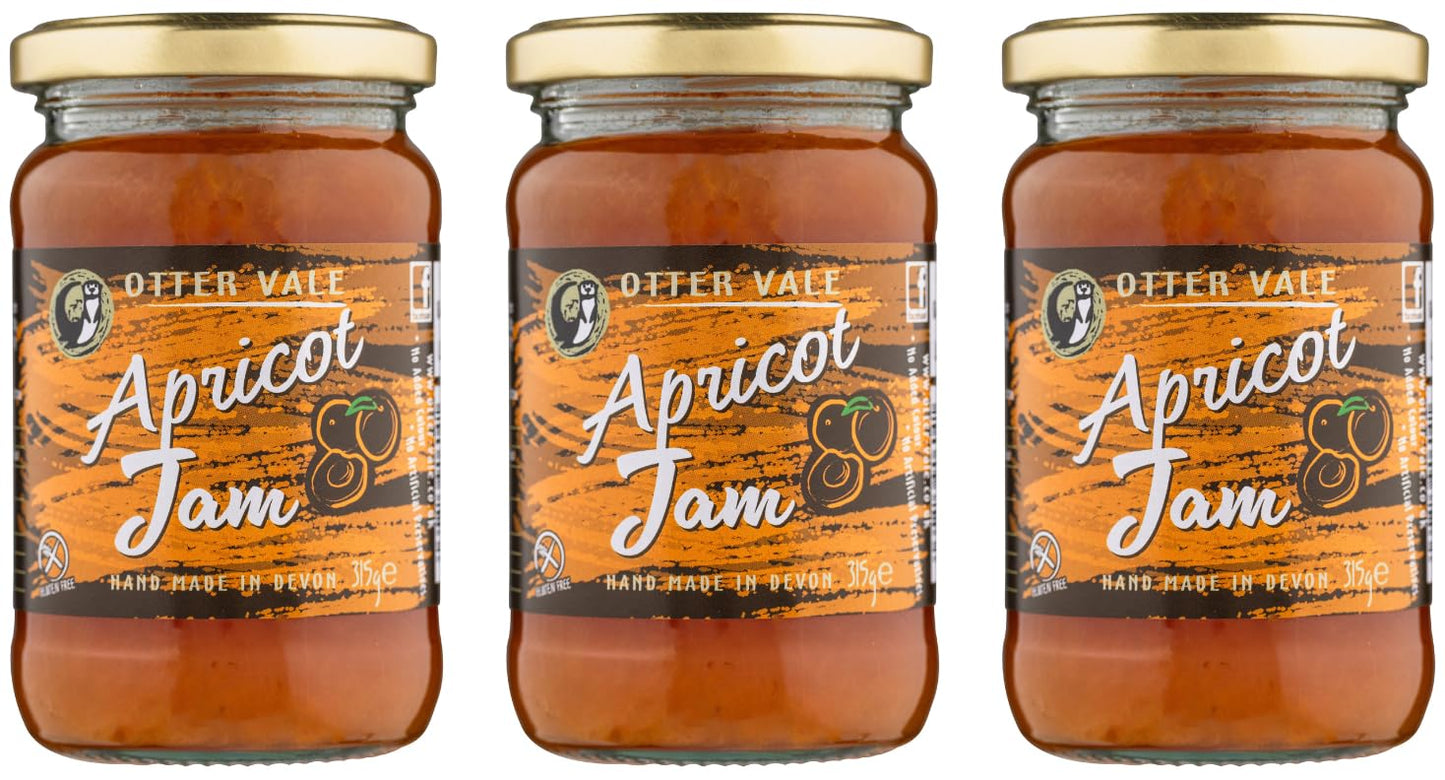Otter Vale - Apricot Jam, great on toast, in cakes and desserts or anywhere you fancy, hand-made in Devon, gluten-free, 315g glass jar x 3
