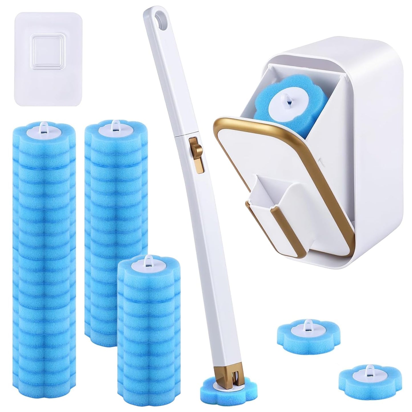 Disposable Toilet Brush with 48 Refills, Toilet Bowl Brush Set with 1 Toilet Wand,1 Wall Mounted Toilet Brush, 1 Adhesive Holder for Bathroom Cleaning