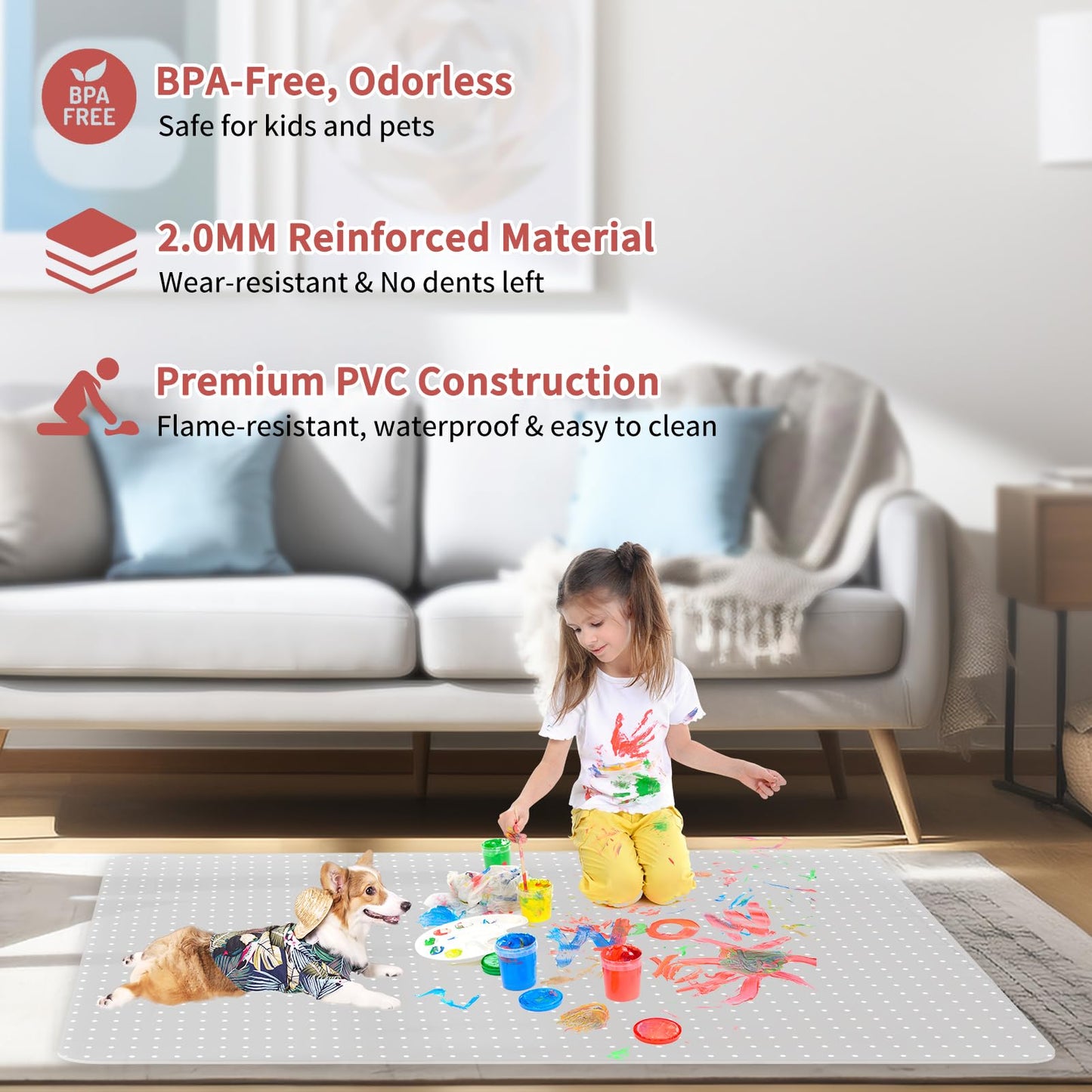 MUEZDUR Carpet Protector Chair Mat, 90x120cm Rectangular Hard PVC Carpet Floors Protector with Studs, Easy Glide Home Office Rolling Chair Mat for