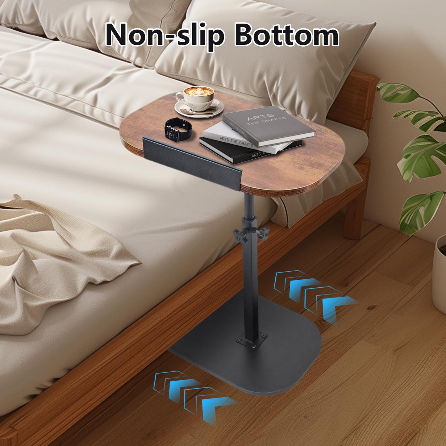 YYW Side Table TV Tray For Couch, Height Adjustable C Shaped End Table