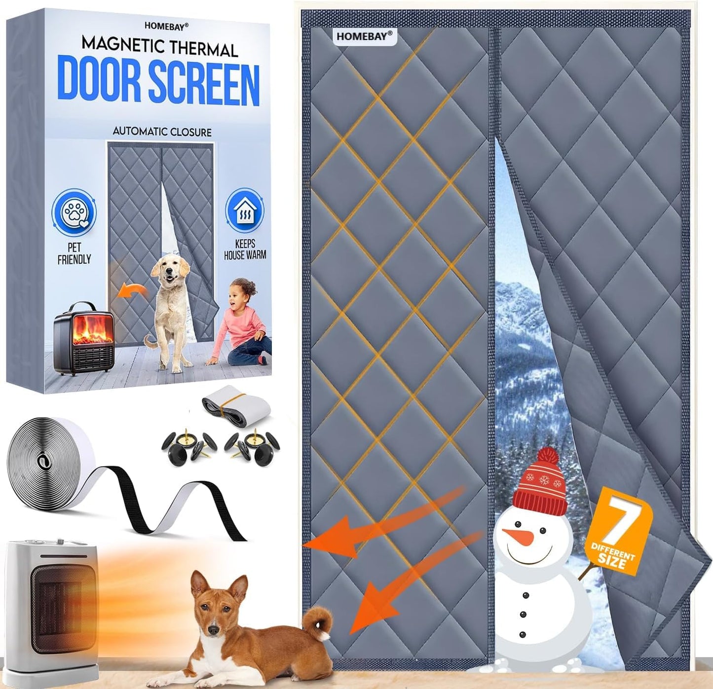 Homebay? Magnetic Thermal Insulated Door Curtain for Winter | 80 x 200cm | Thickened Oxford Fabric Doorway Curtain Screen Door Cover Insulation Draft