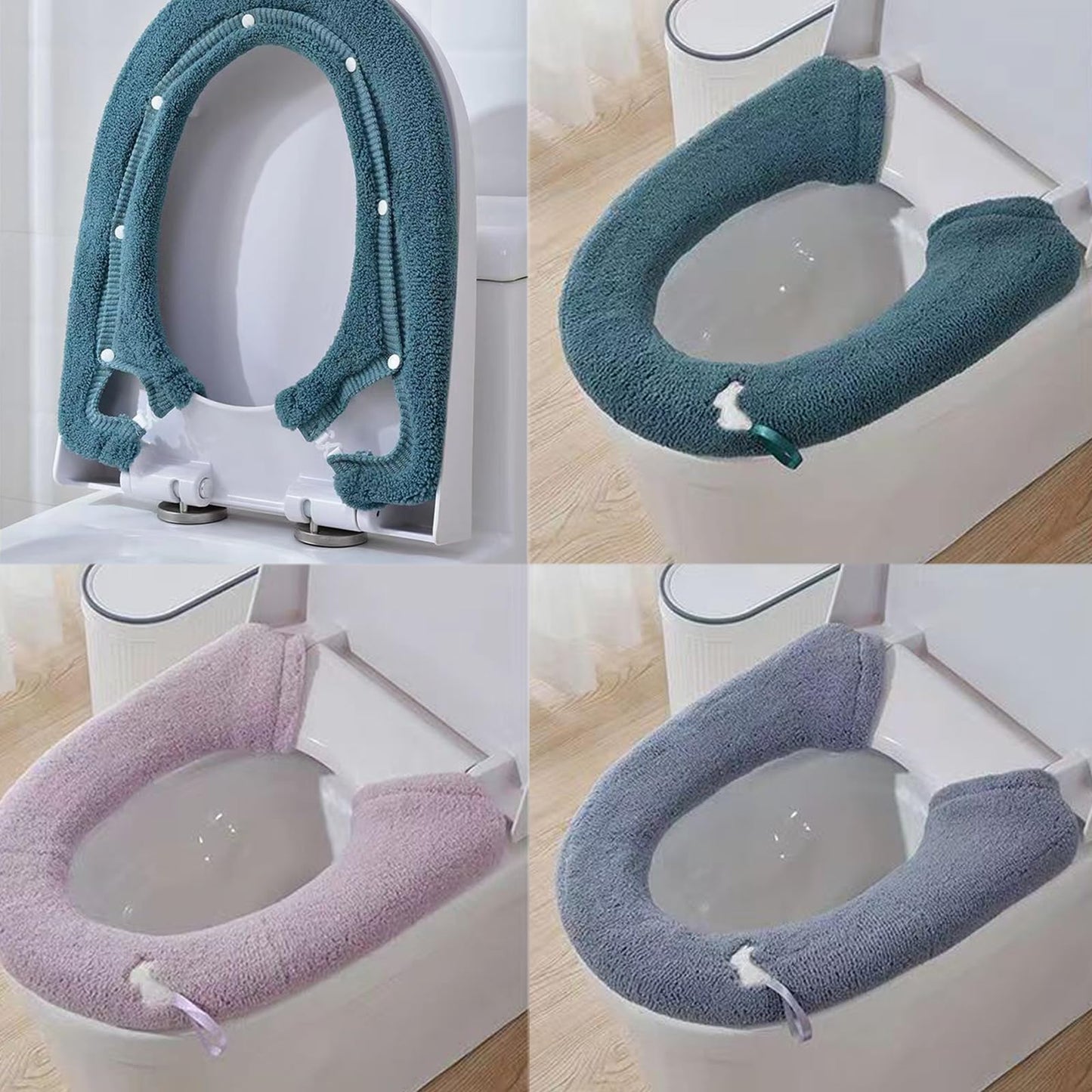 3 Pcs Universal Soft Thicken Toilet Seat Cover with Handle Button Anti-skid Warm Toilet Seat Mat Stretchable Washable Toilet Seat Cover Pads Easy
