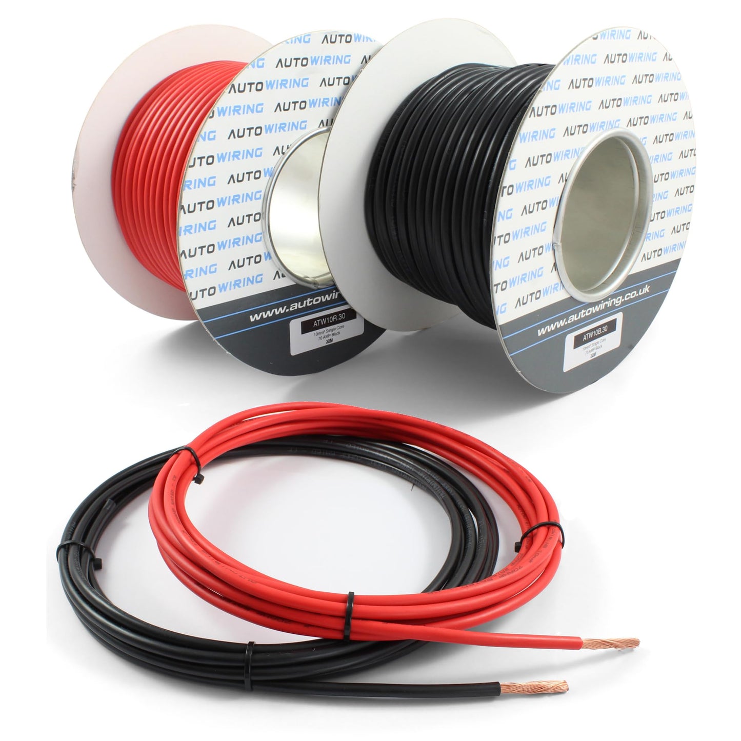 70 AMP Rated 10mm? 8 AWG Single Core Stranded Copper Cable RED BLACK 12v 24v Thin Wall Wire (5M 10M 20M 30M) (Red, 10M Coil)