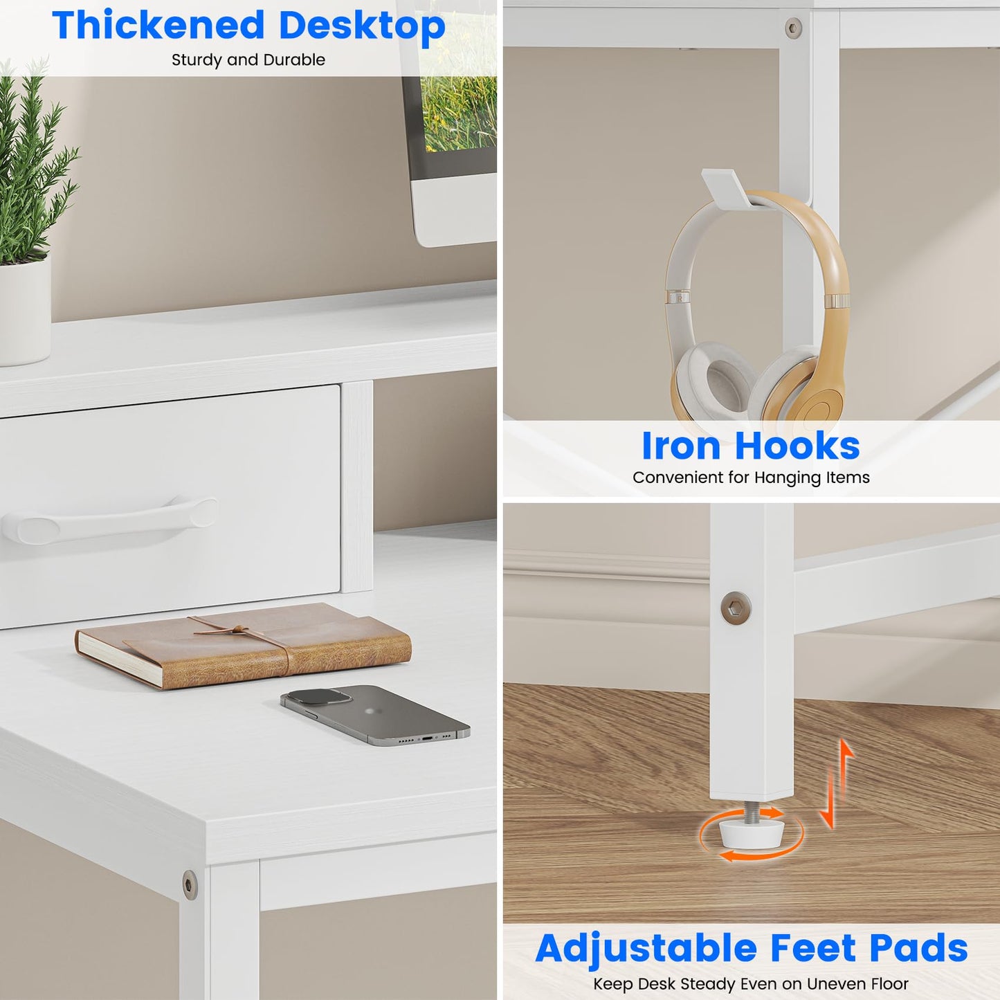 Feonase Industrial-Style Computer Desk with Elevated Monitor Riser & Dual Drawers – 100cm Wide MDF Desktop for Home Office