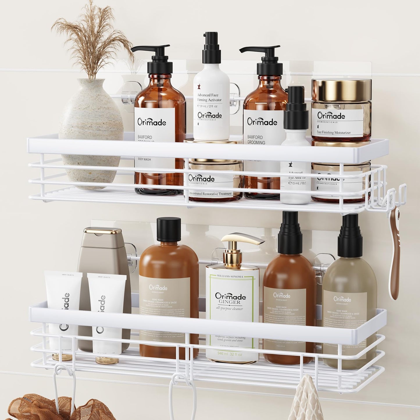 Orimade Shower Shelf Stainless Steel No Drilling Adhesive Wall Mounted Shower Caddy Bathroom organiser for Shampoo Conditioner, Rustproof 2 Pack
