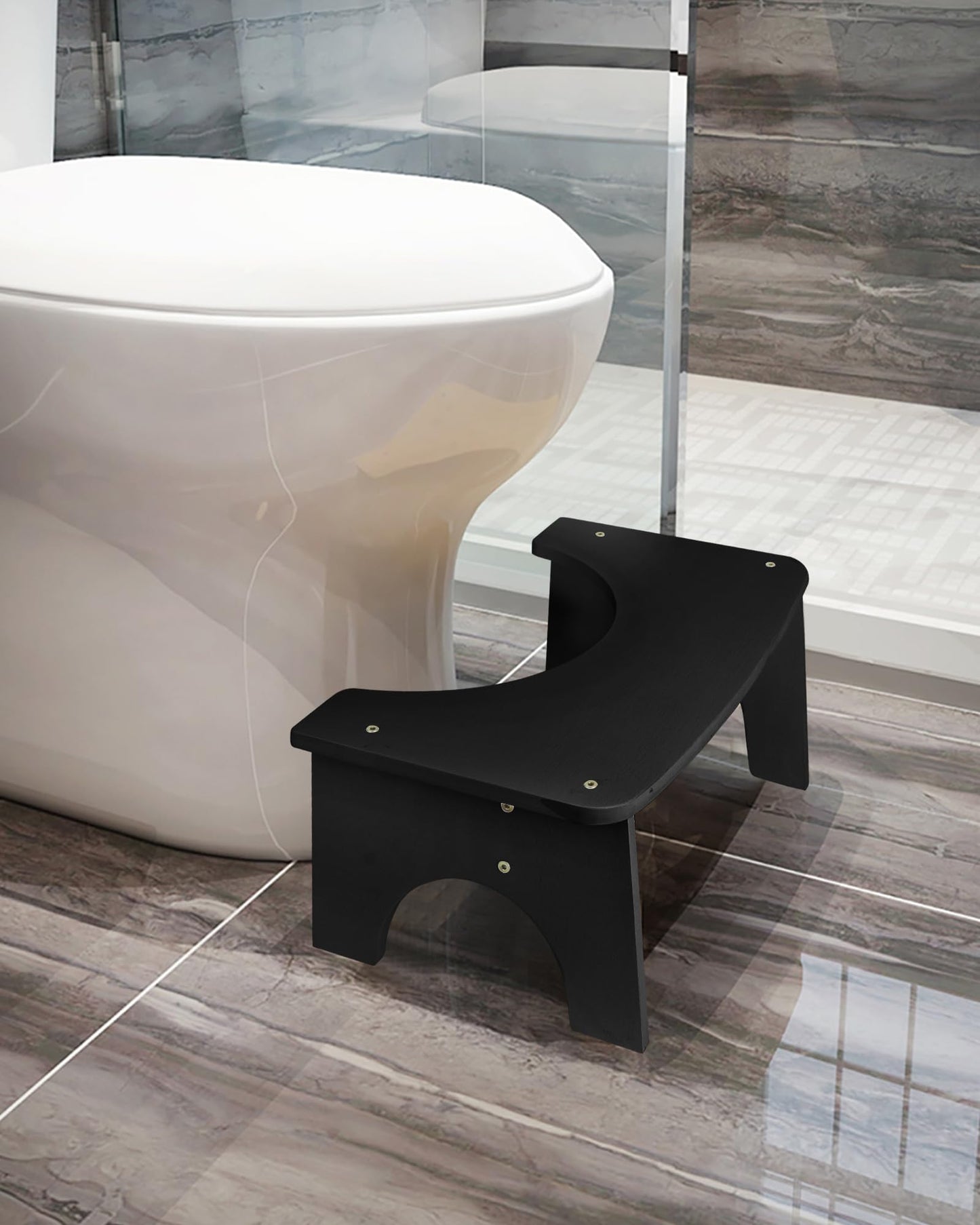 Toilet Stool, 6.5 Inch Bamboo Poop Stools, Adult Poop Stool,Correct Toilet Posture, Relieve and Reduce Intestinal Tension and Bloating (Black)