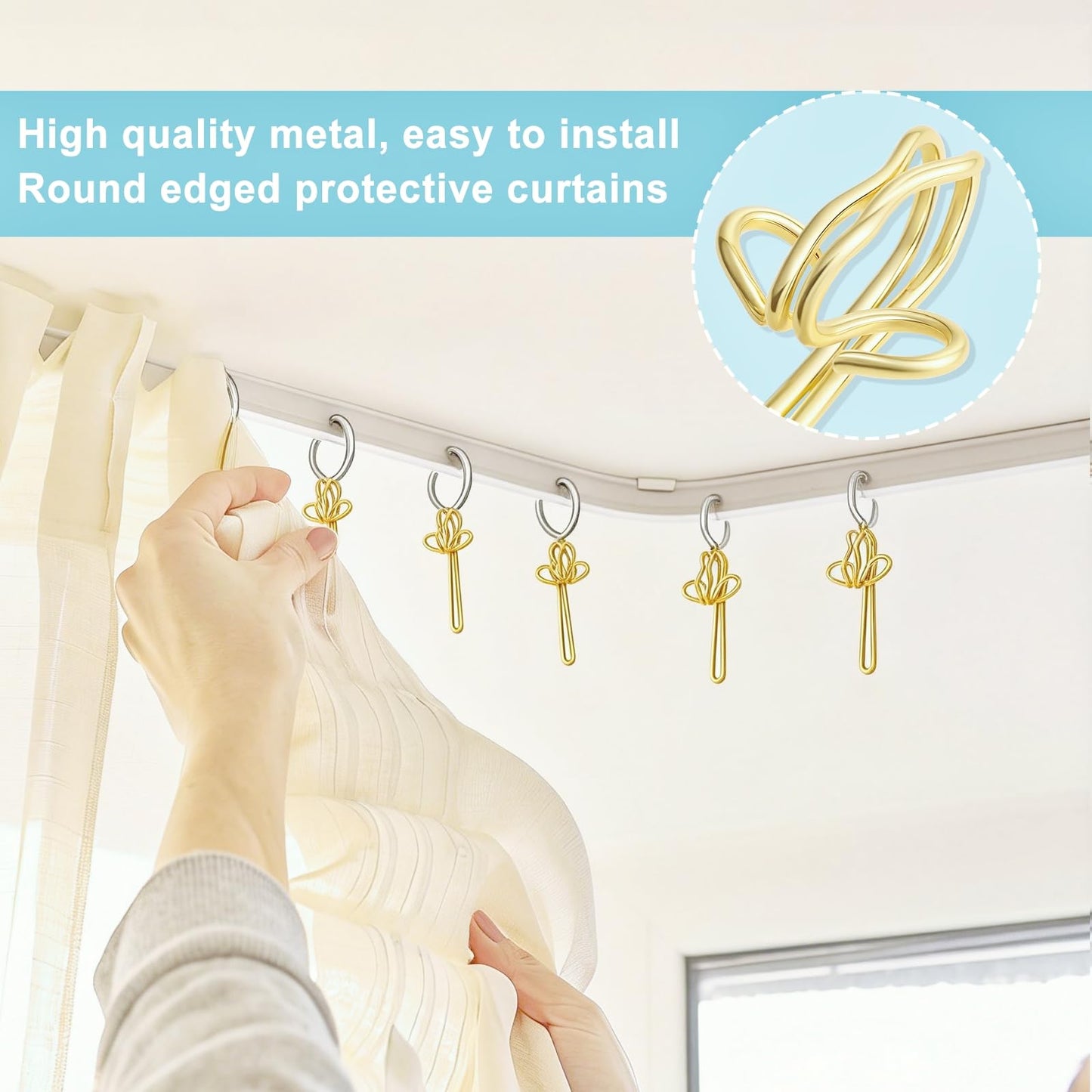 Metal Curtain Hooks 100 Pieces for curtains (gold,2.9x1.2cm)