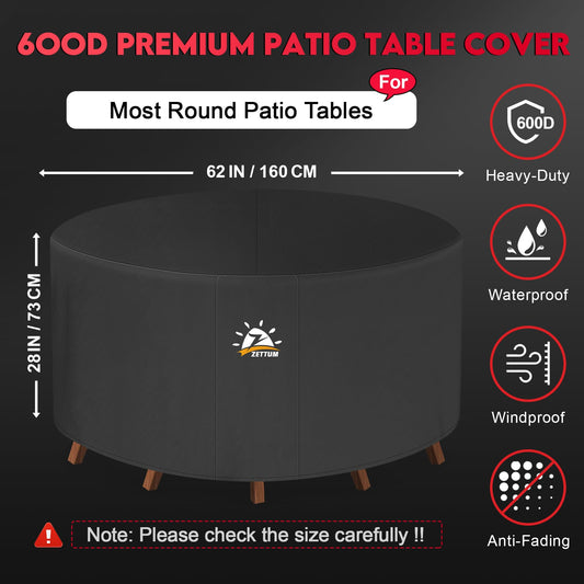 Zettum ?160x73cm Garden Table Cover Round Durable 600D Oxford Fabric Outdoor Furniture Covers Ideal for Rattan Round Furniture Set, Patio Table &