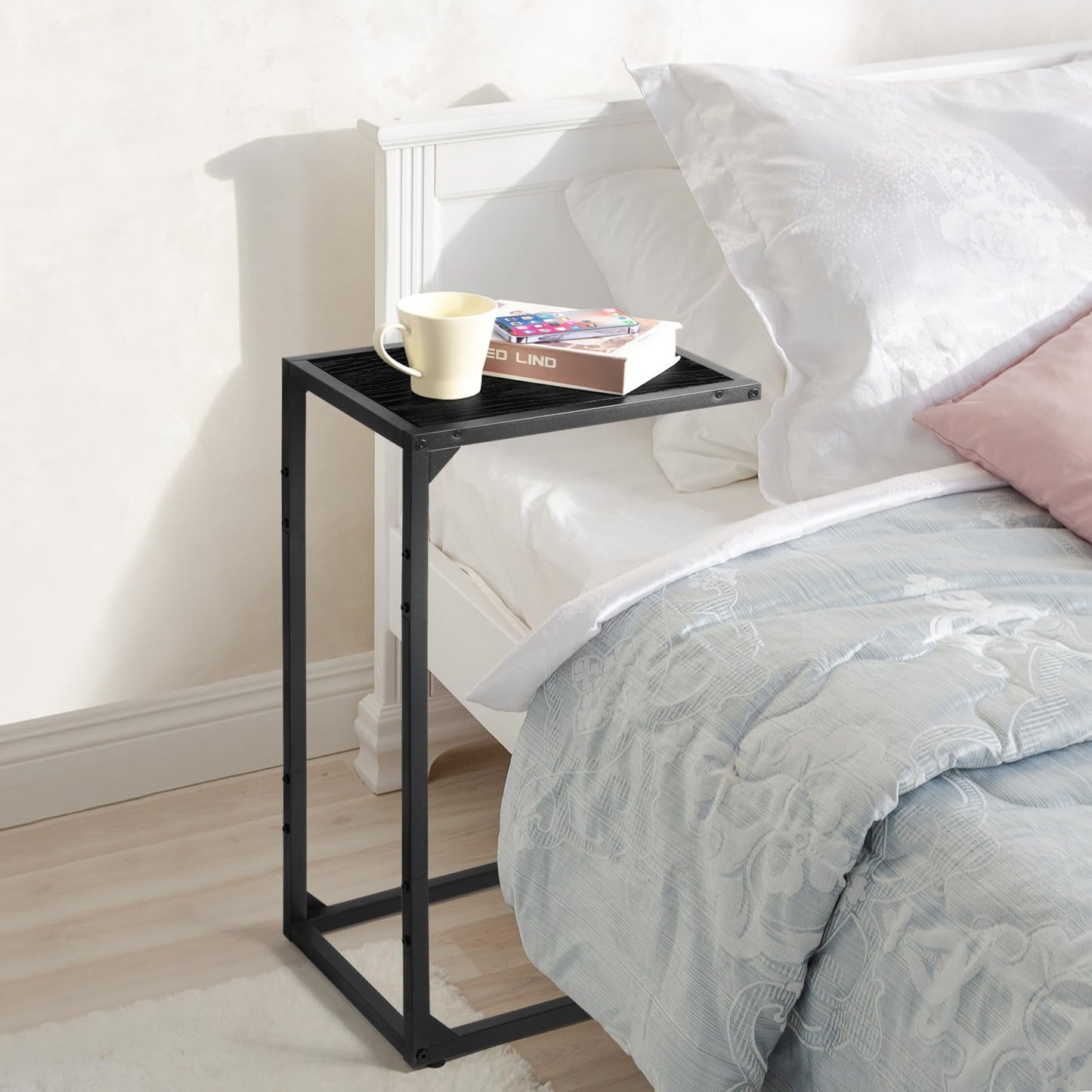 Set of 2 Side Table, Sofa End Table, Small Coffee Tea Table for Living Room, Bedroom, Narrow, Wood Look Accent Bedside Table with Metal Frame(40 * 30