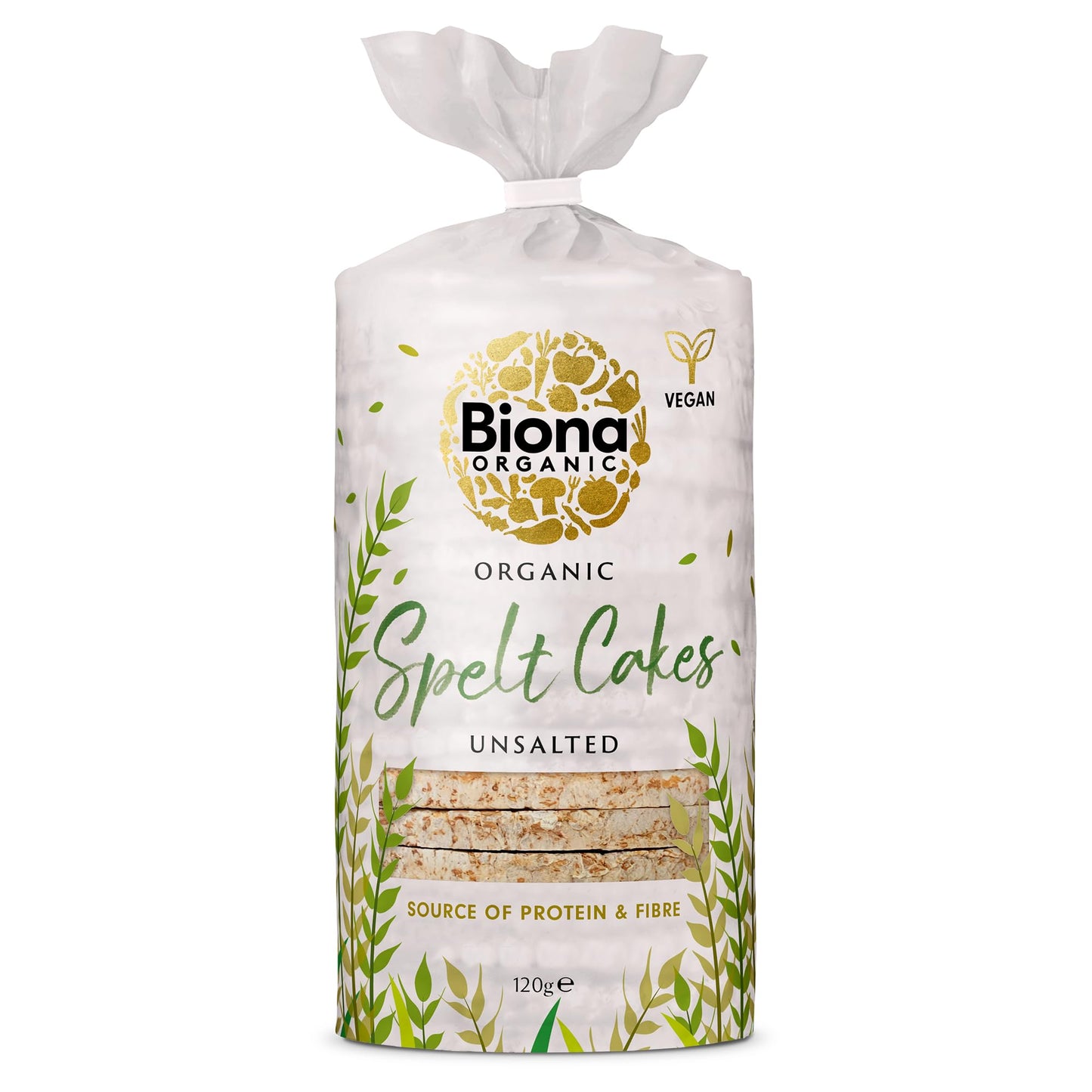 Biona Organic Unsalted Spelt Cakes 120g, Pack of 12-100% Organic Spelt - Source of Fibre - Vegan Snacks and Treats