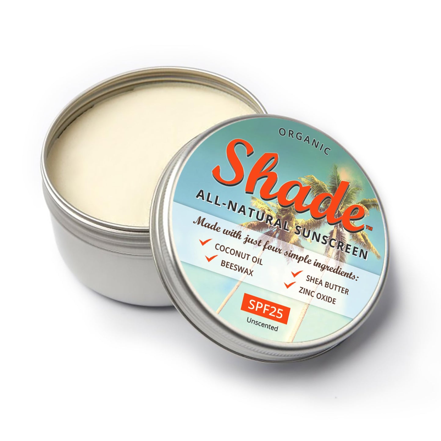 Shade All-Natural Sunscreen SPF25 | Unscented | Mineral-based Broad Spectrum Protection | Only 4 Ingredients | Face & Body | Marine & Freshwater