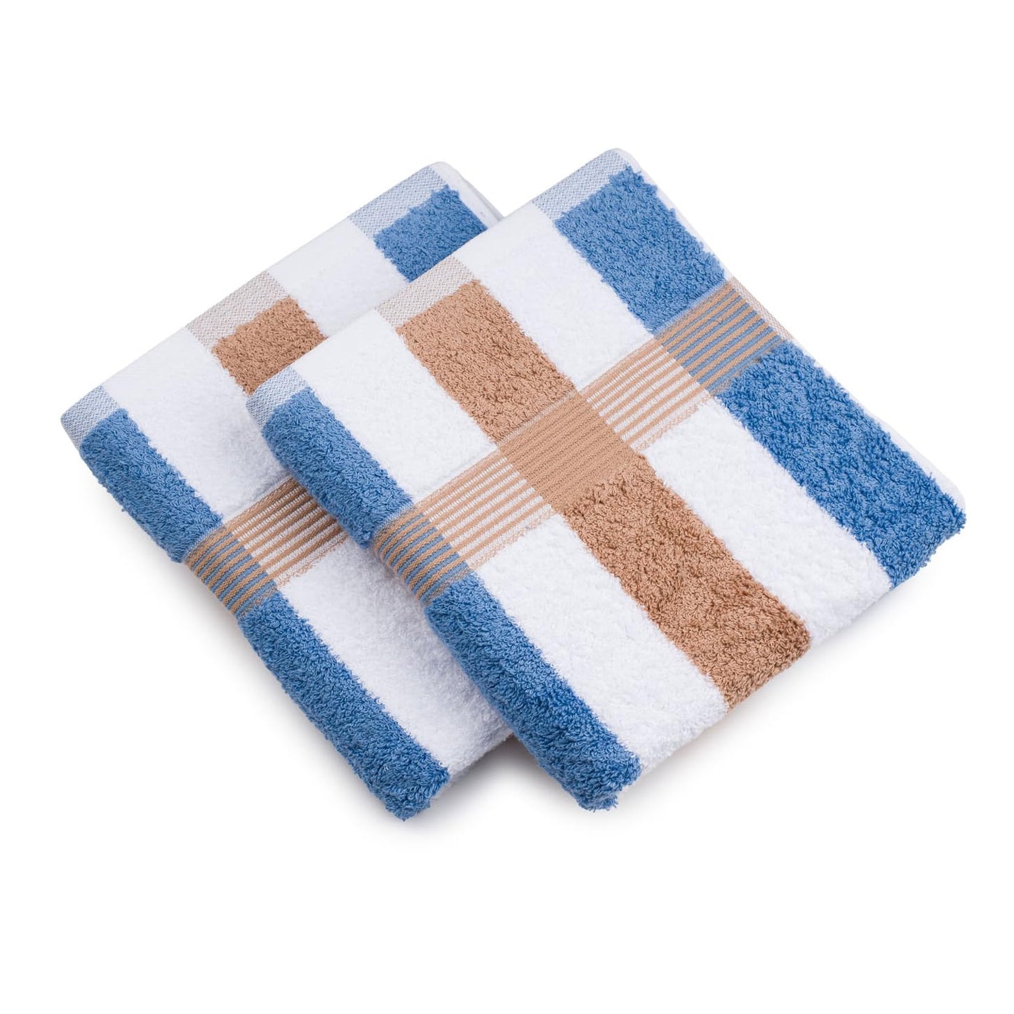 G?zze - New York Striped Hand Towels, Set of 2, Soft and Absorbent, 100% Cotton, 50 x 100 cm - Maroon/White/Fjord