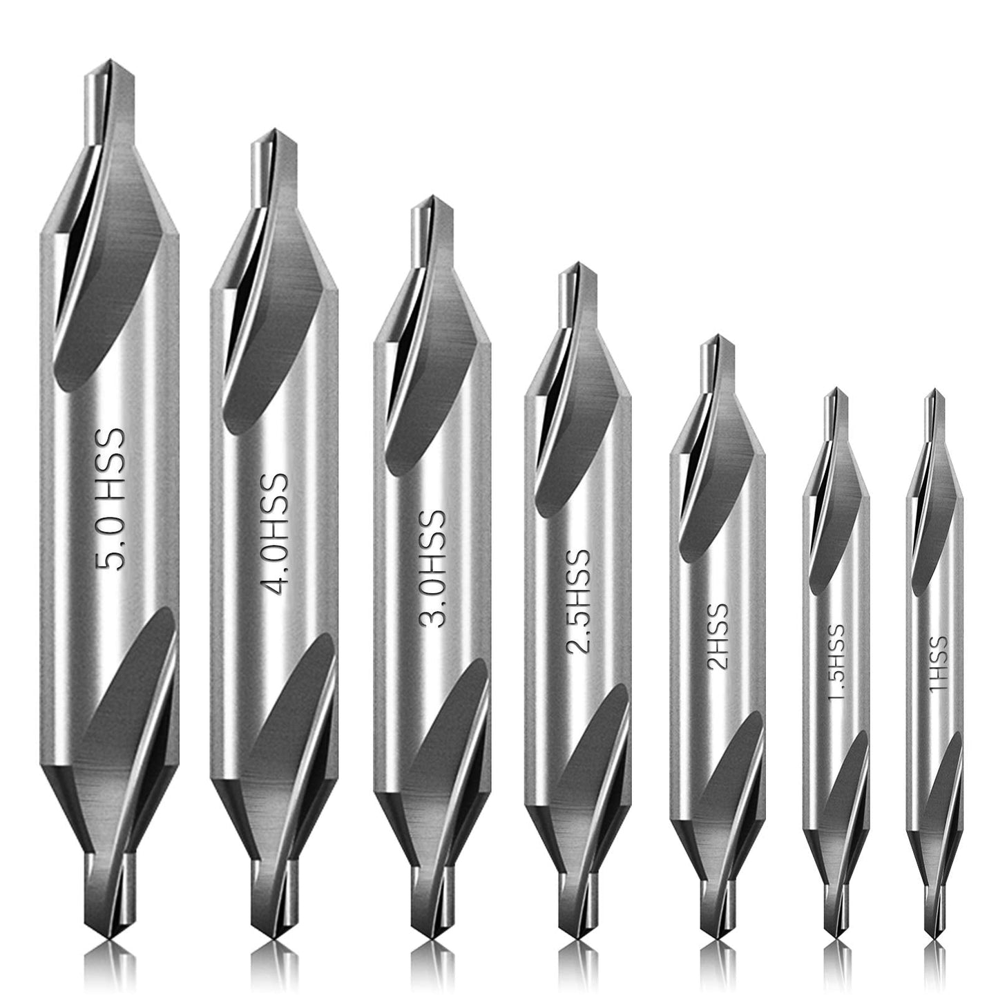 7 Pieces Center Drill Bits Set, M2 High Speed Steel 60-Degree Angle Center Drill Bits Kit Countersink Tools for Lathe Metalworking Size 1.0 1.5 2.0