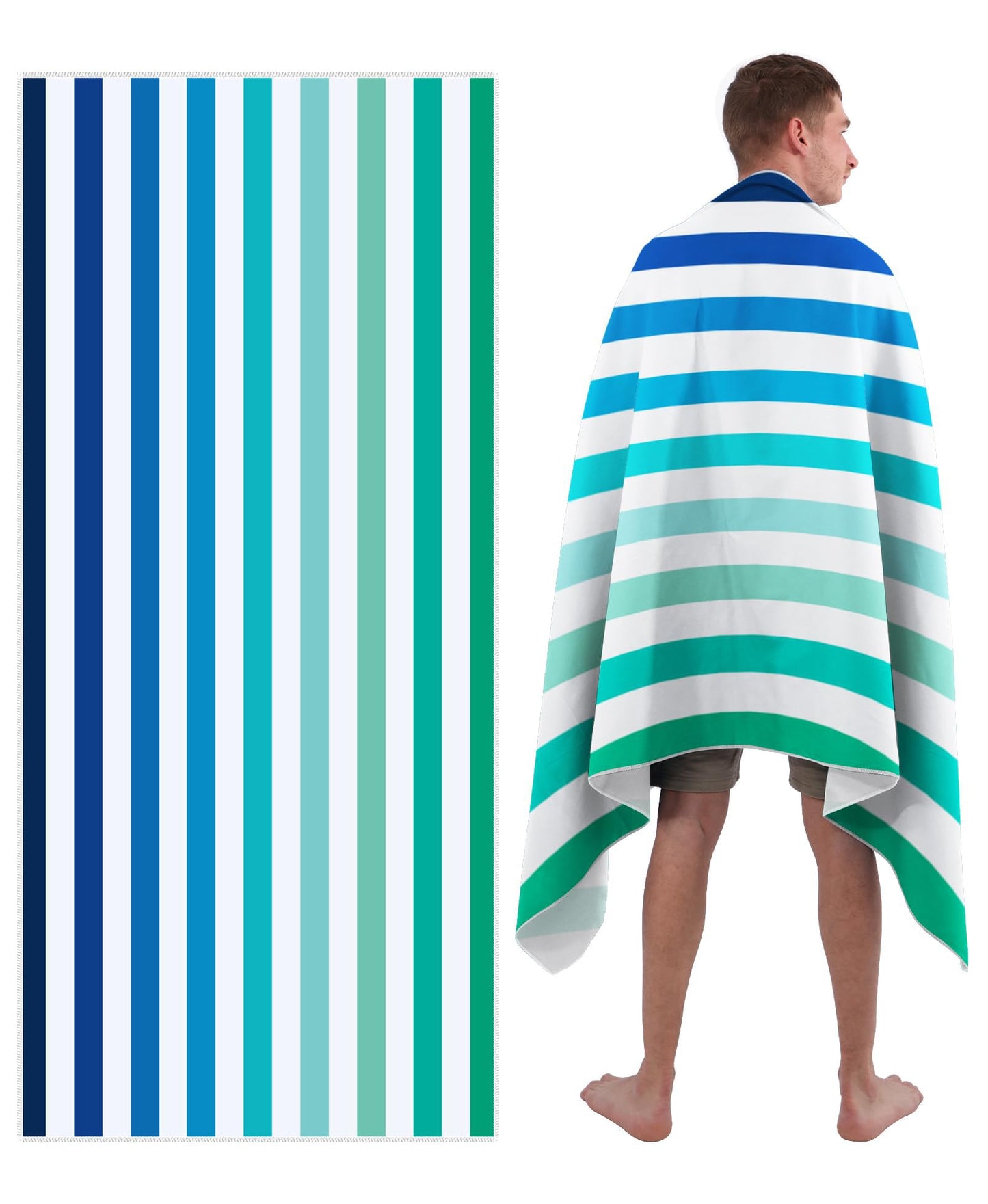 Style Slice Microfibre Beach Towel Extra Large - Sand Free Quick Dry Lightweight Beach Towels for Adults, Includes Mesh Bag - Gradient Stripe Blue,