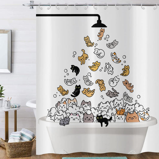 Hnmdmyi Funny Cat Shower Curtain 150x180, Kids Cartoon Animal Kitten Colorful Lovely Hilarious Pets Bathroom Curtains with Hooks Waterproof Polyester