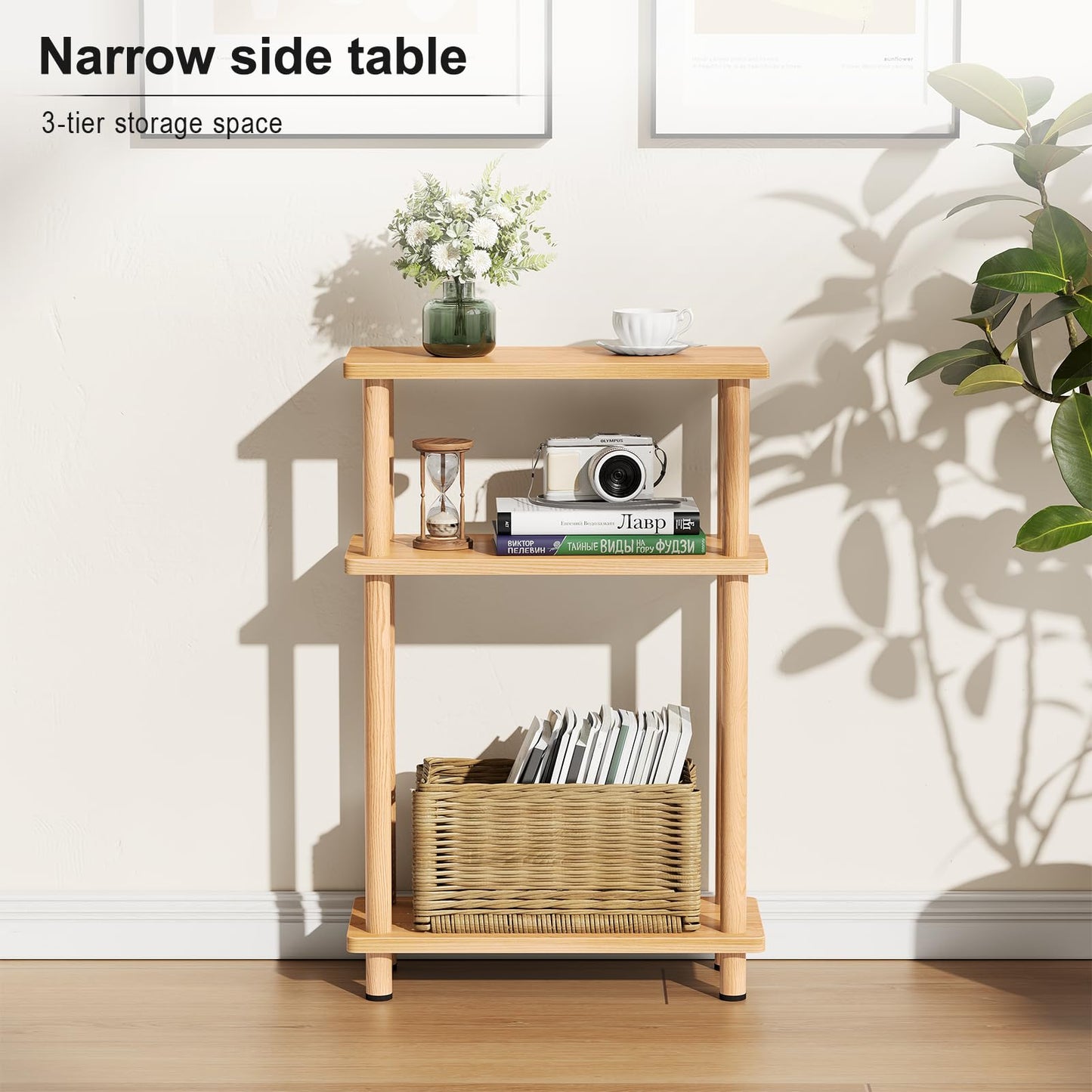 APICIZON Narrow Side Table, Slim Small Table, 3 Tier End Table Living Room, 40x18x61.5cm, Modern Thin Side Table for Living Room, Bedroom, Sofa