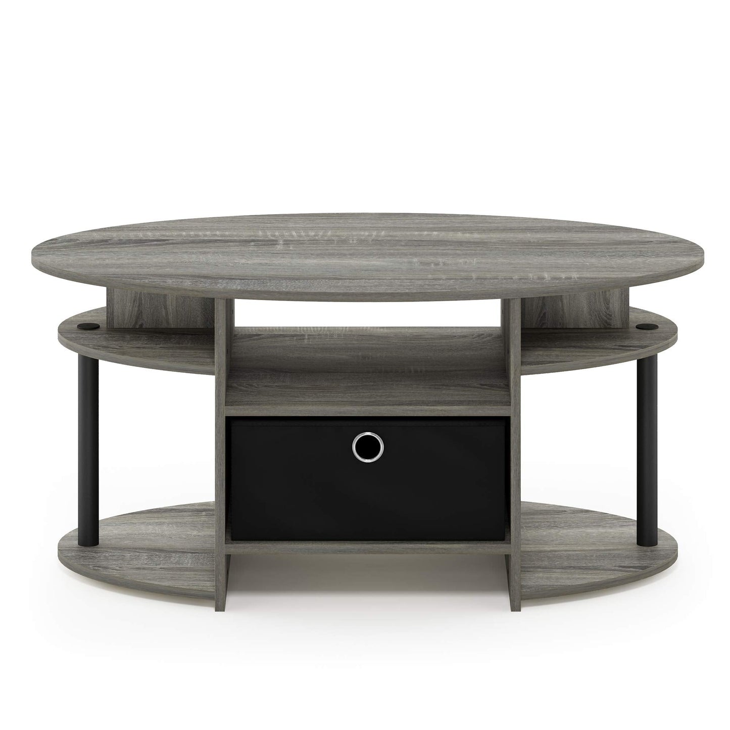 Furinno JAYA Coffee Table, Oval Modern Coffee Table with Shelves and Storage Bin, Side Table, for Living Room, Bedroom, Home Office, French Oak