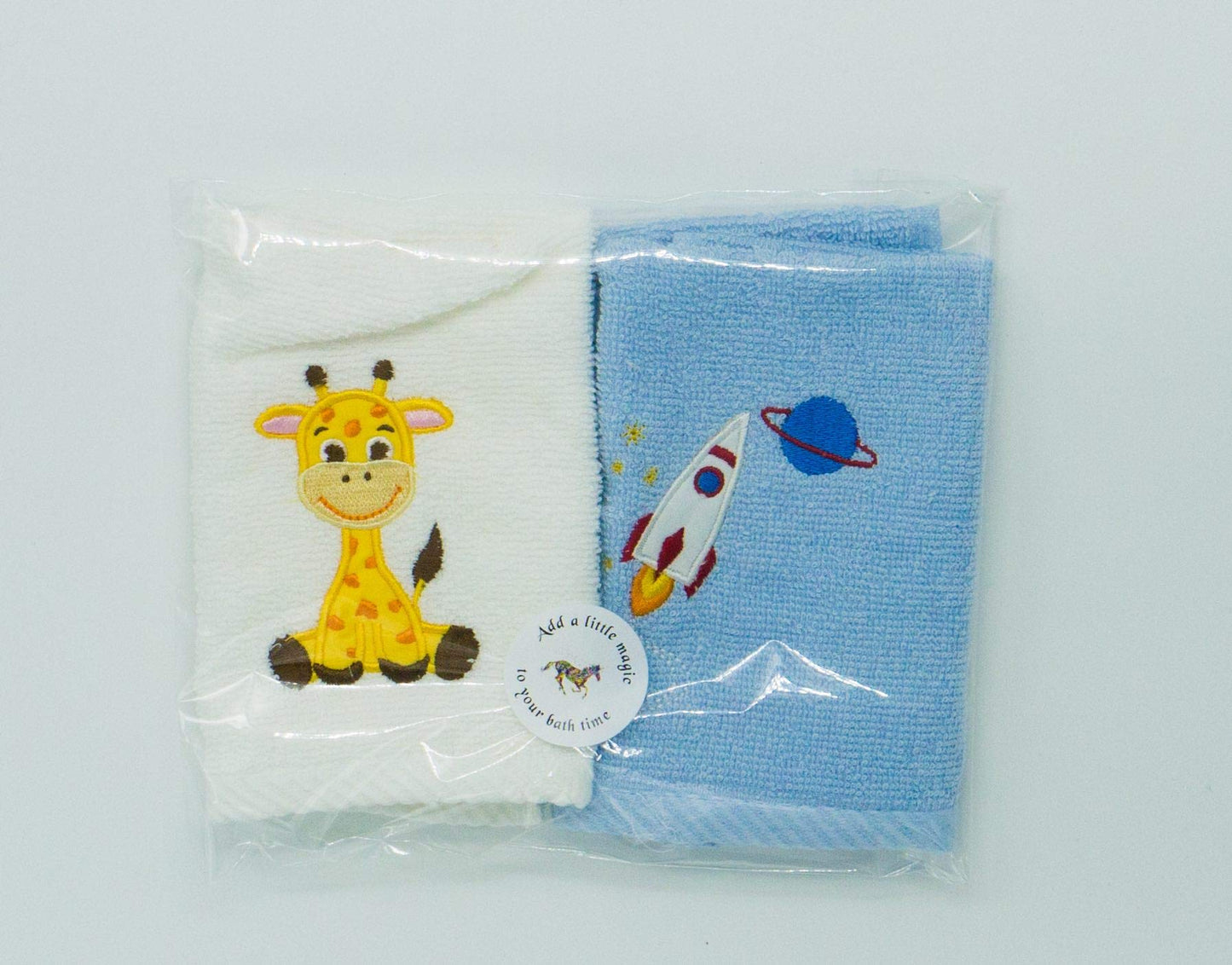 Lex's Linens Pack of 2 Kids Face Cloth (1 of Each) (Giraffe & Rocket)