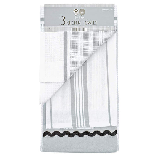 Set of 3 Embroidered 100% Cotton Kitchen Tea Towels - Ewe & Me