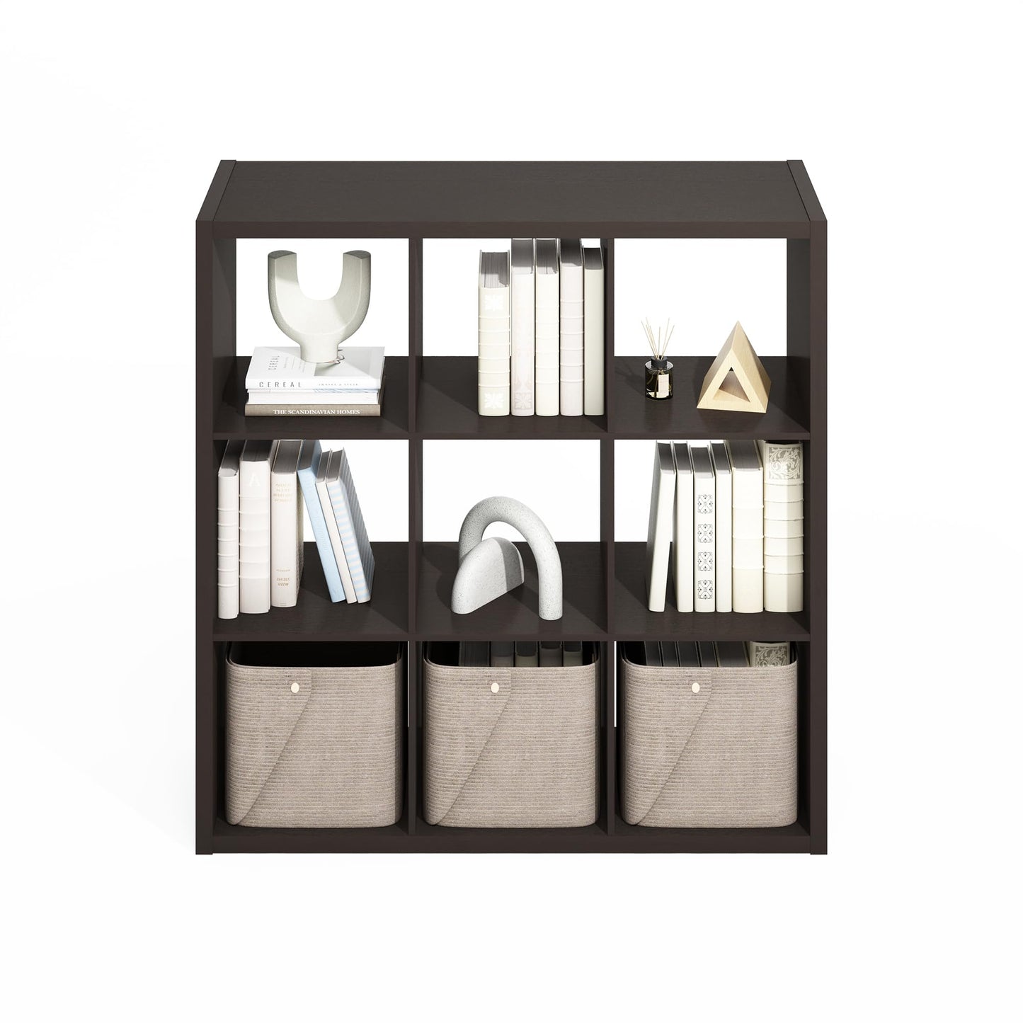Furinno SIMPLE Cube Storage Organizer, 9-Cube Display Shelf, Open Back Shelving Unit, Storage Shelves, Extra Thick Frame