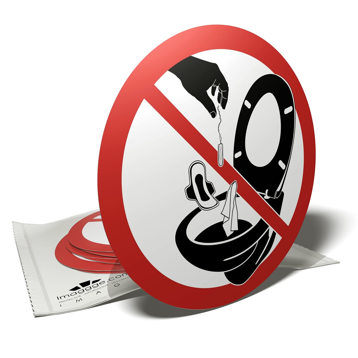 Toilet Bowl Sticker - Do Not Throw Anything In The Toilet - 6 Round Stickers - 9.5cm
