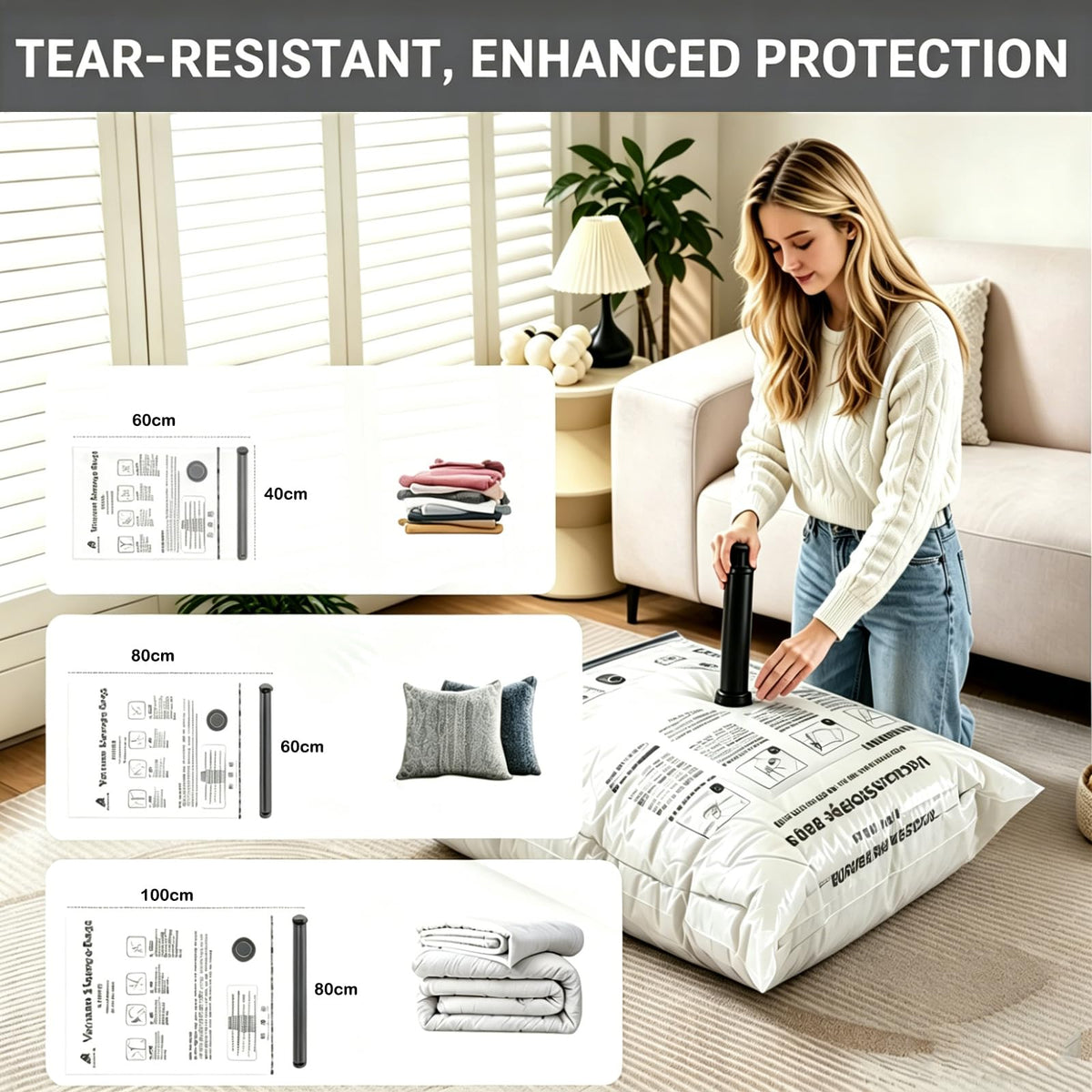Bighan Vacuum Storage Bags 9 Pack(3 Large + 3 Medium + 3 Small) Reusable Space Saver Bags Vacuum Compression Zipper Storage Bags with Airtight Valve