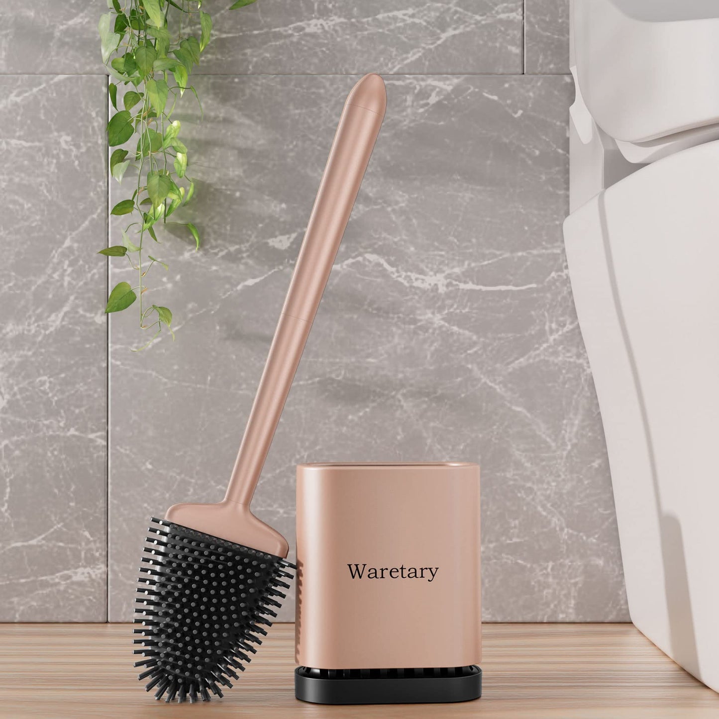Waretary Silicone Toilet Brush and Holder Set (Gold)