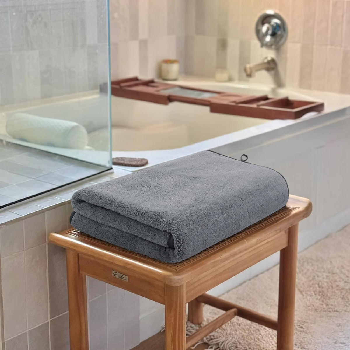 VIVOTE Microfibre Bath Sheet Grey Bath Towels Set for Bathroom 70×140 1pc
