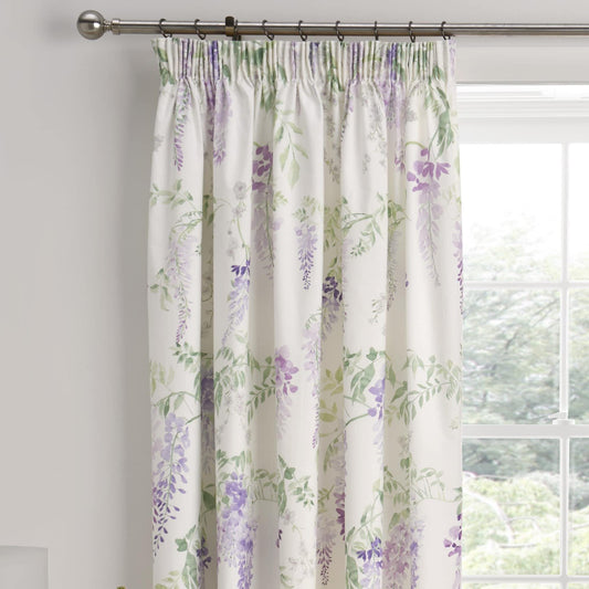 Dreams & Drapes - Wisteria Purple Floral Curtains W66 x L72" (168 x 183cm) - Botanical Pencil Pleated Curtains - Lilac Flower Curtains - Spring