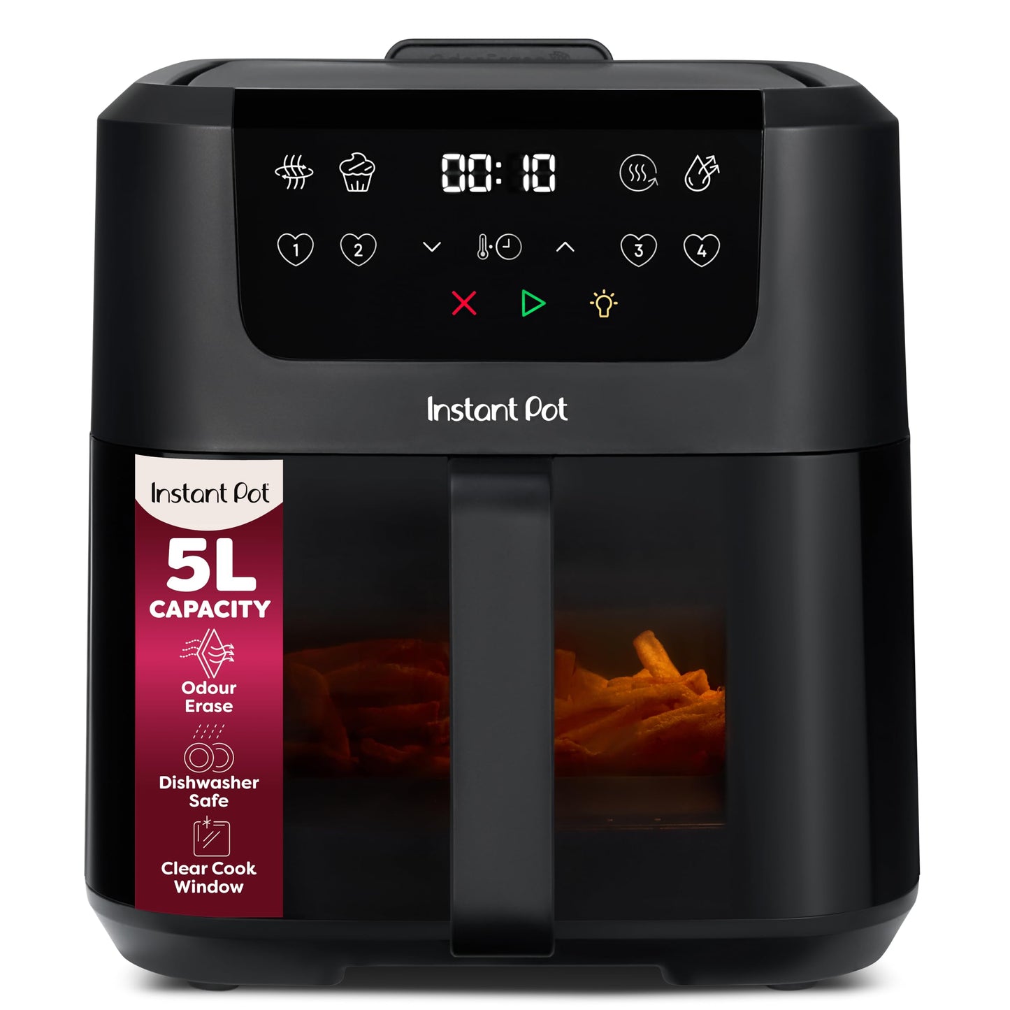 Instant Pot - Vortex Compact Black Air Fryer - 5L Basket, Family Size, 4 in 1 - Air Fry, Food Dehydrate, Bake, Reheat, Non-Stick, Easy Clean,