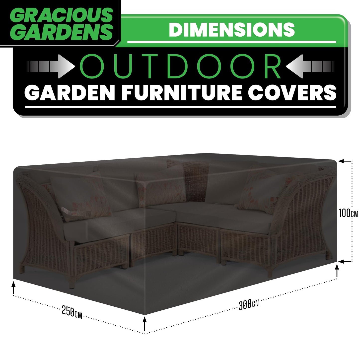 Gracious Gardens Rectangular Garden Furniture Covers Waterproof 300x250x100cm, Oxford Fabric Outdoor Table, Patio & Rattan Garden Furniture Covers,