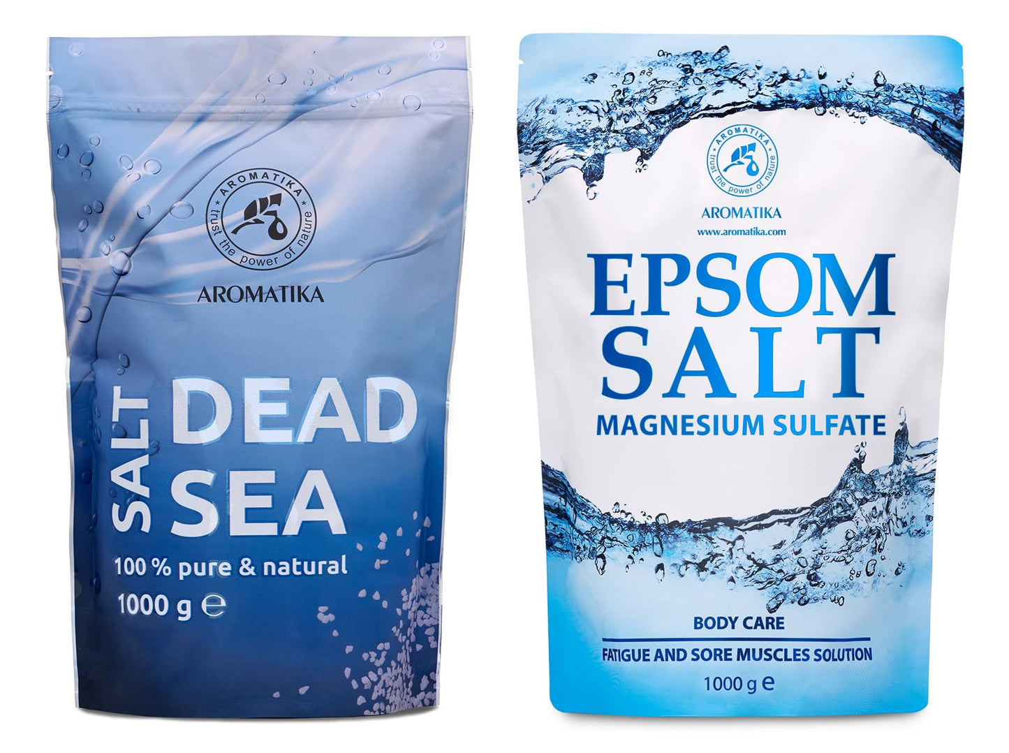 Bath Salts Set 2?1000g - Epsom Salt - Dead Sea Salt - 100% Pure and Natural - Concentrated Magnesium Sulphate - Soothing & Relieves Fatigue - Body