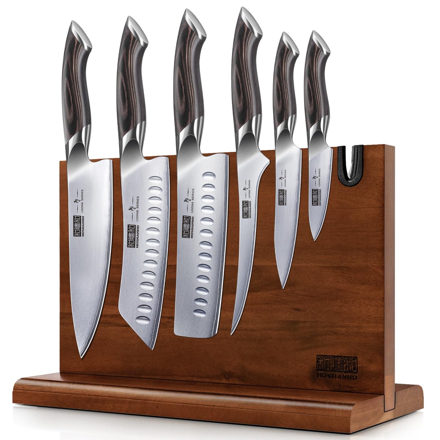 HOSHANHO 7 Pieces Kitchen Knife Set, Japanese High Carbon Stainless Steel Magnetic Knife Block Set, Ultra Sharp Chef Knives Sets with Ergonomic