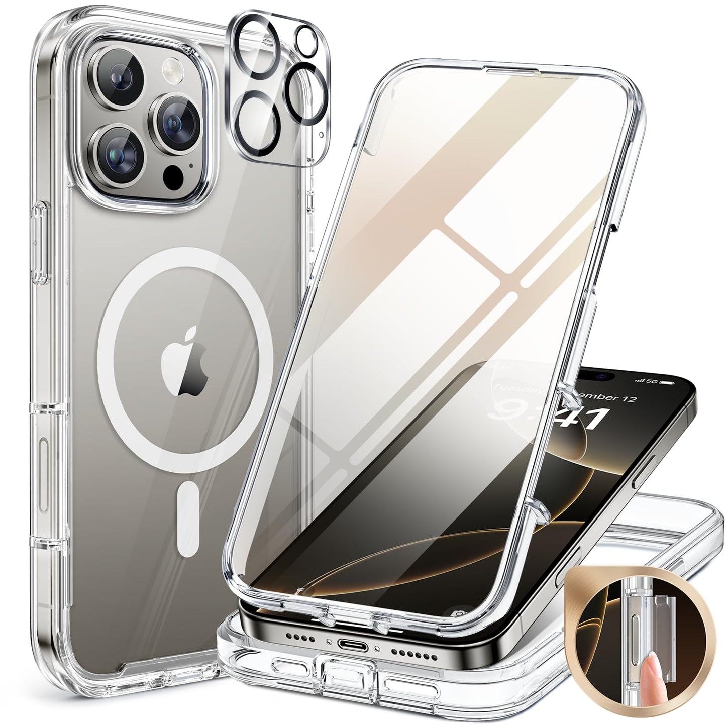 Miracase Magnetic Case for iPhone 16 Pro Case 6.3-Inch, Full Body Bumper Case Compatible with MagSafe and Built-in 9H Tempered Glass Screen Protector